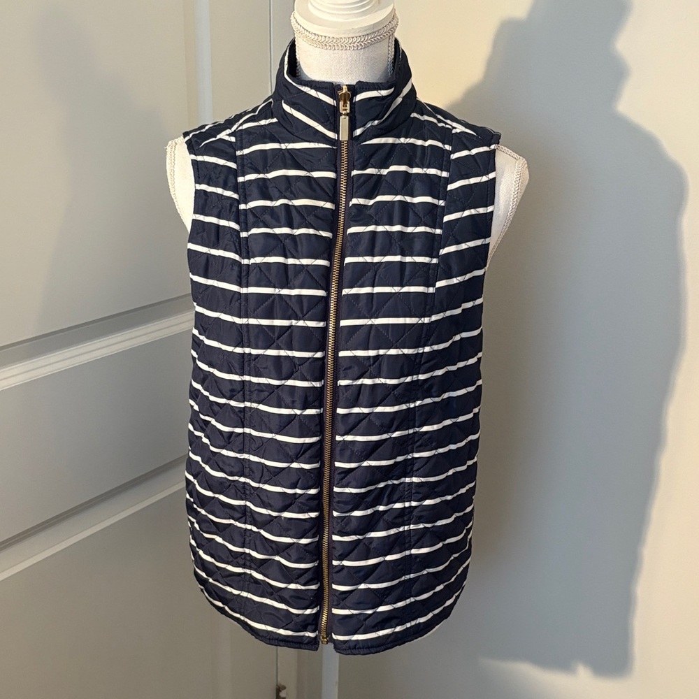 Charter Club Navy and White Striped Quilted Vest